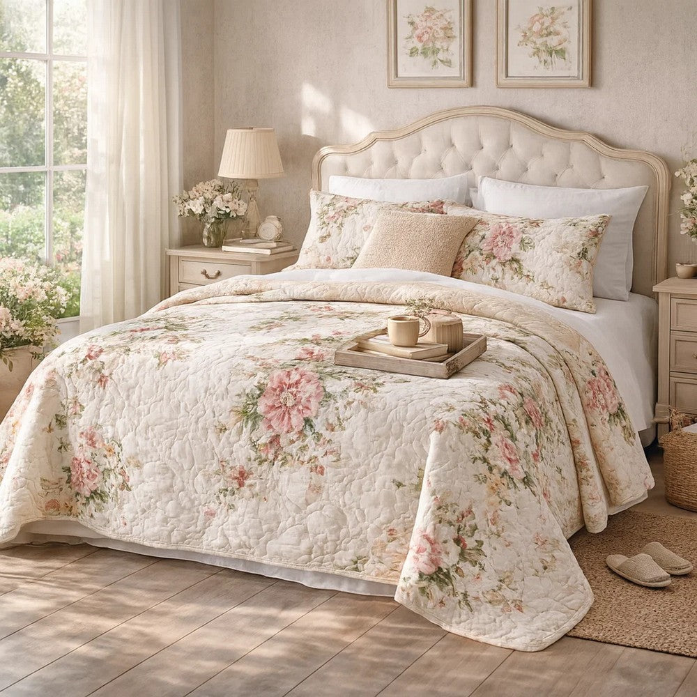 Givi Throw Blanket | Floral Pattern | Buttercup Beige Cotton