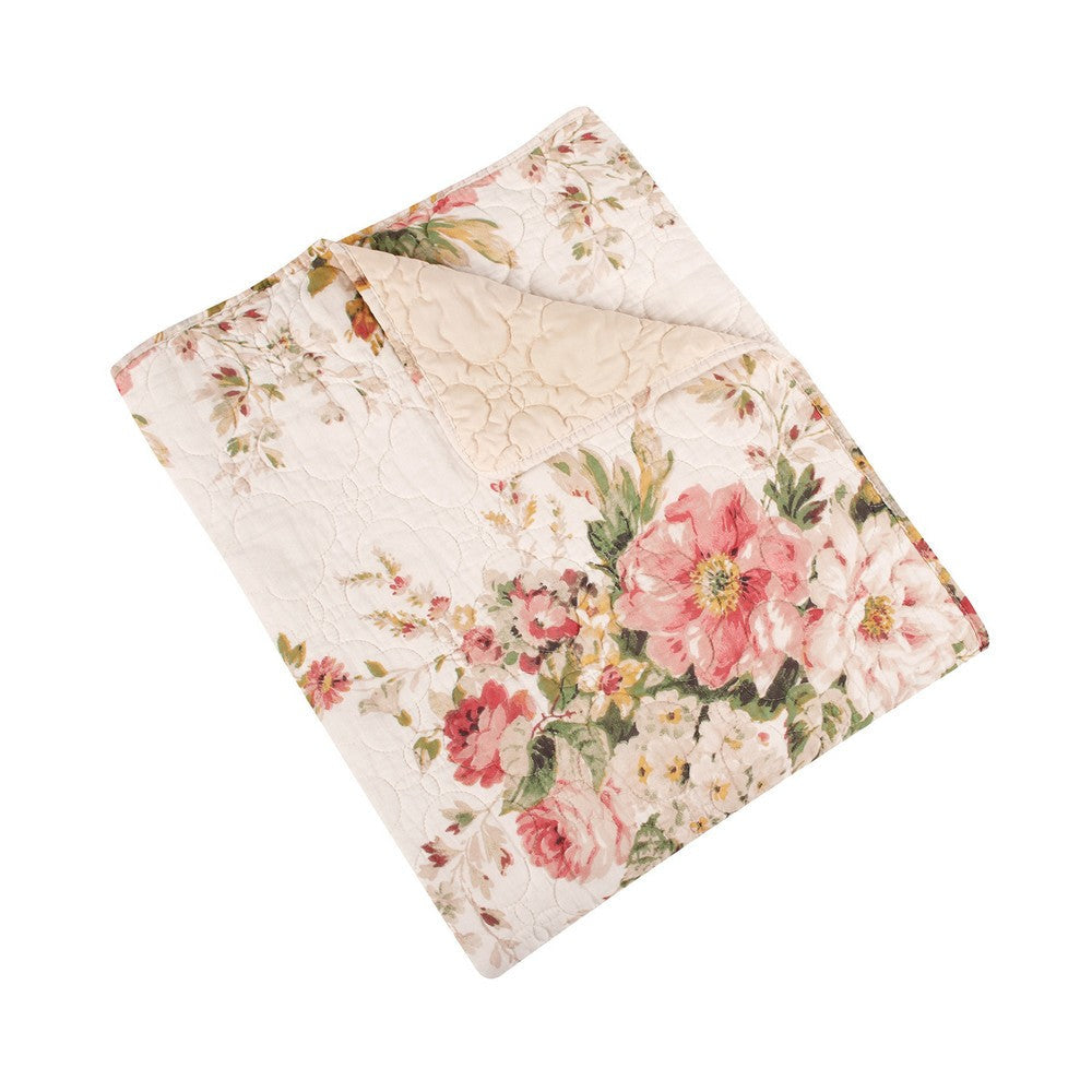 Givi Throw Blanket | Floral Pattern | Buttercup Beige Cotton