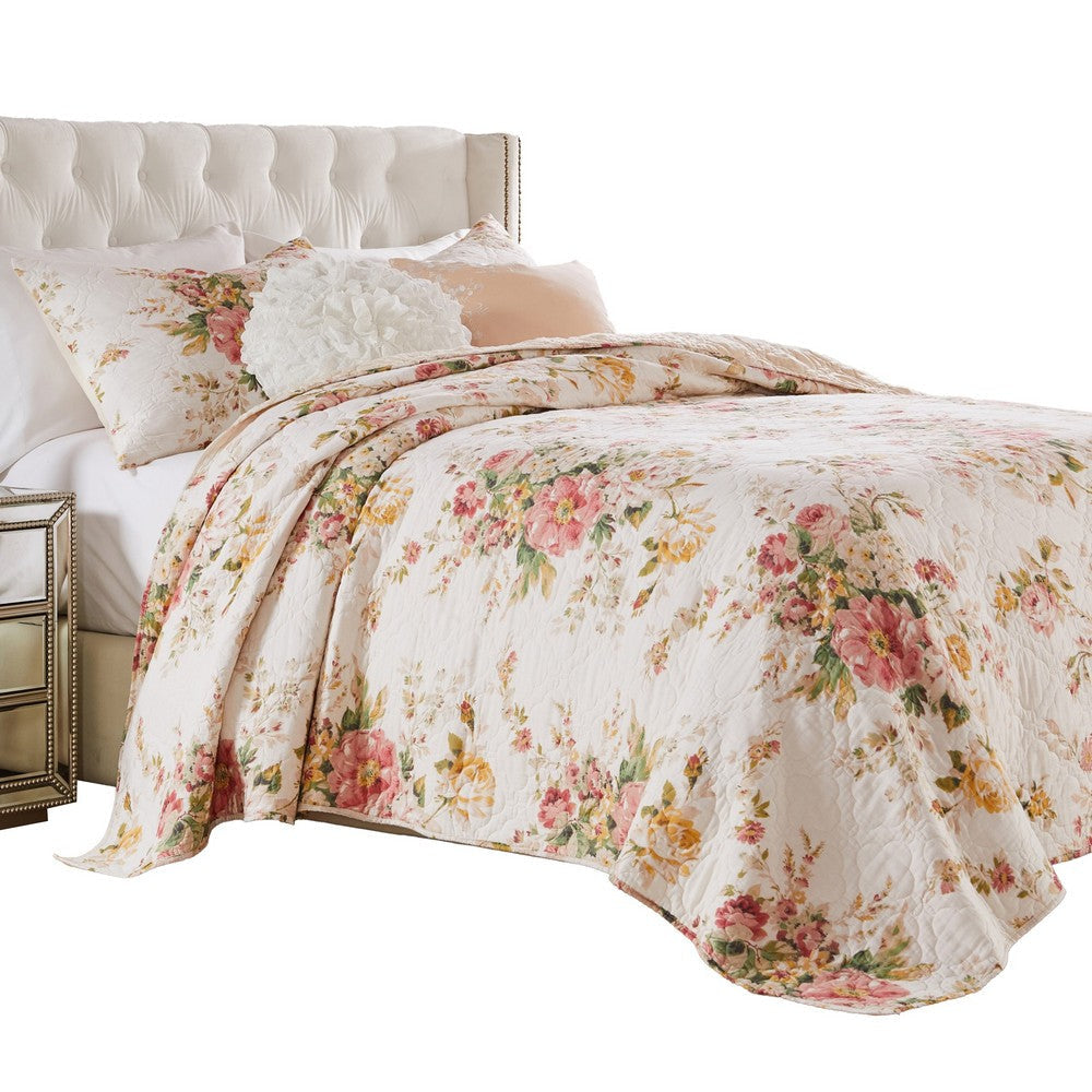 Givi 2pc XL Twin Quilt Set with Floral Pattern Beige Buttercup Cotton By Casagear Home BM319720