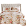 Givi 3pc Full/Queen Quilt Set, Floral Pattern, Beige Buttercup Cotton By Casagear Home