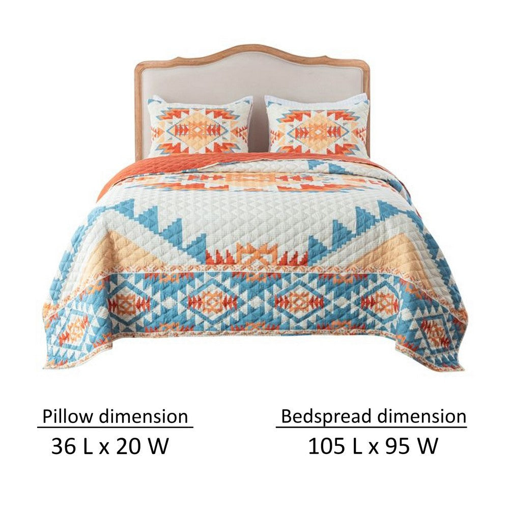 Izon 3pc King Quilt Set Diamond Tuft Turquoise Blue and Orange Geometric By Casagear Home BM319724