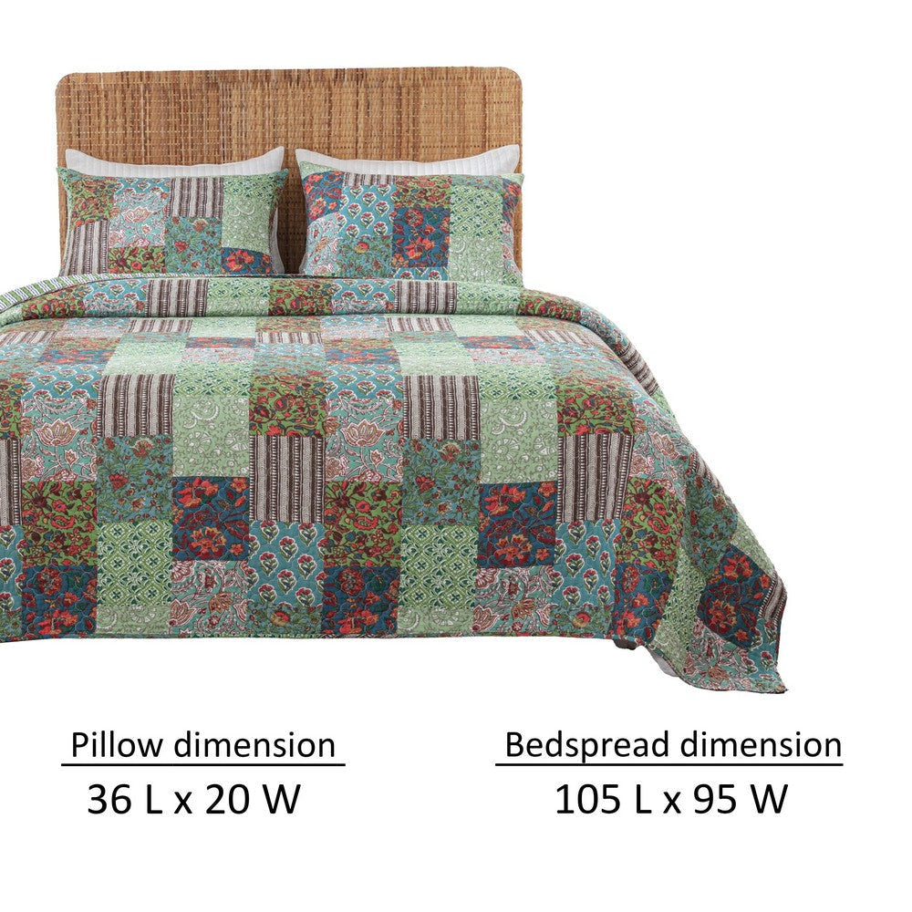 Aby 3pc King Quilt Set Reversible Patchwork Jade Green Cotton Microfiber By Casagear Home BM319726