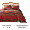 Lewi 3pc King Quilt Set Kantha Style Dark Red Floral Cotton Microfiber By Casagear Home BM319727