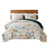 Carie 3pc Full/Queen Quilt Set, Coastal Seashells, Blue Cotton Microfiber By Casagear Home