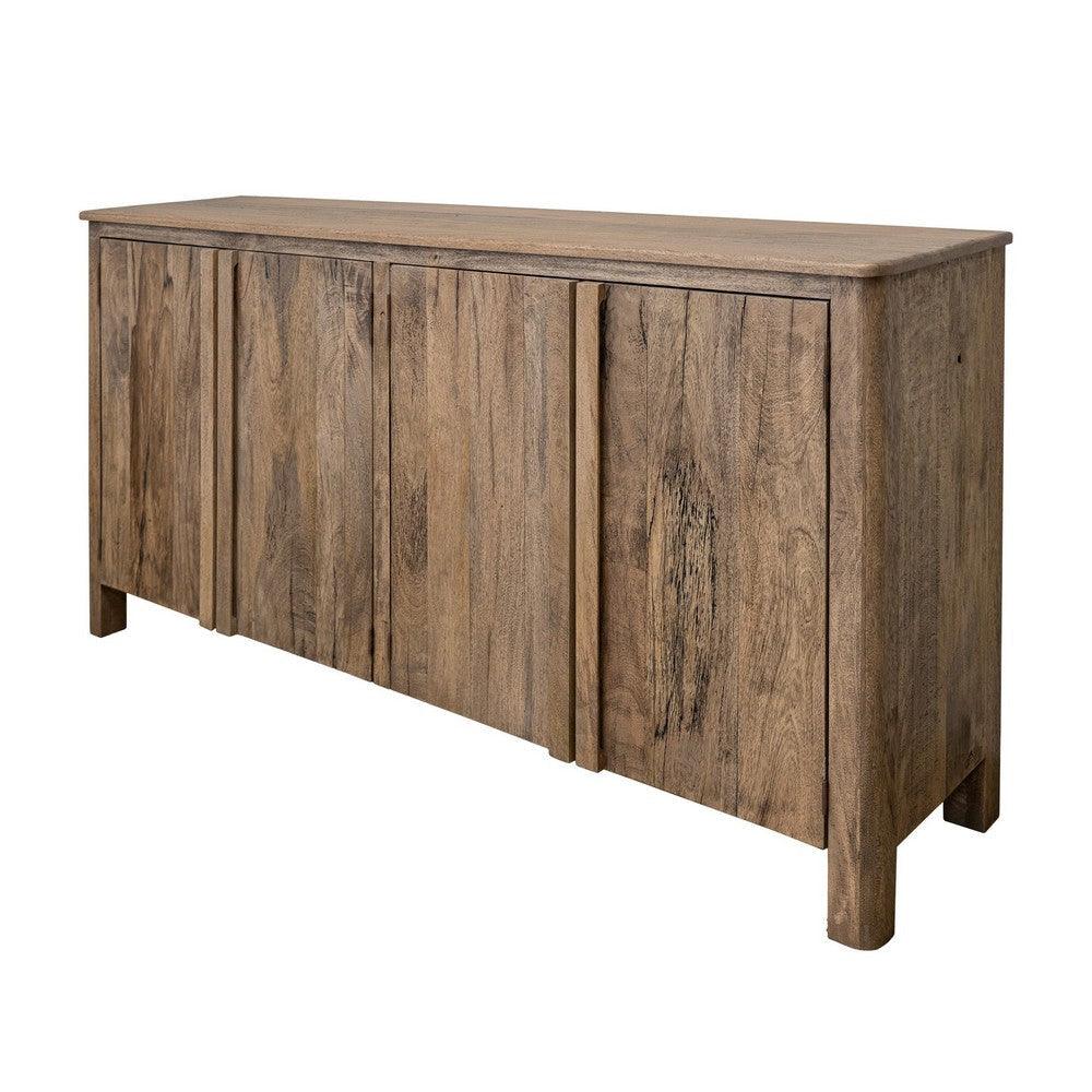 Gena 73 Inch Sideboard Buffet Console 4 Doors Brown Solid Mango Wood By Casagear Home BM319734