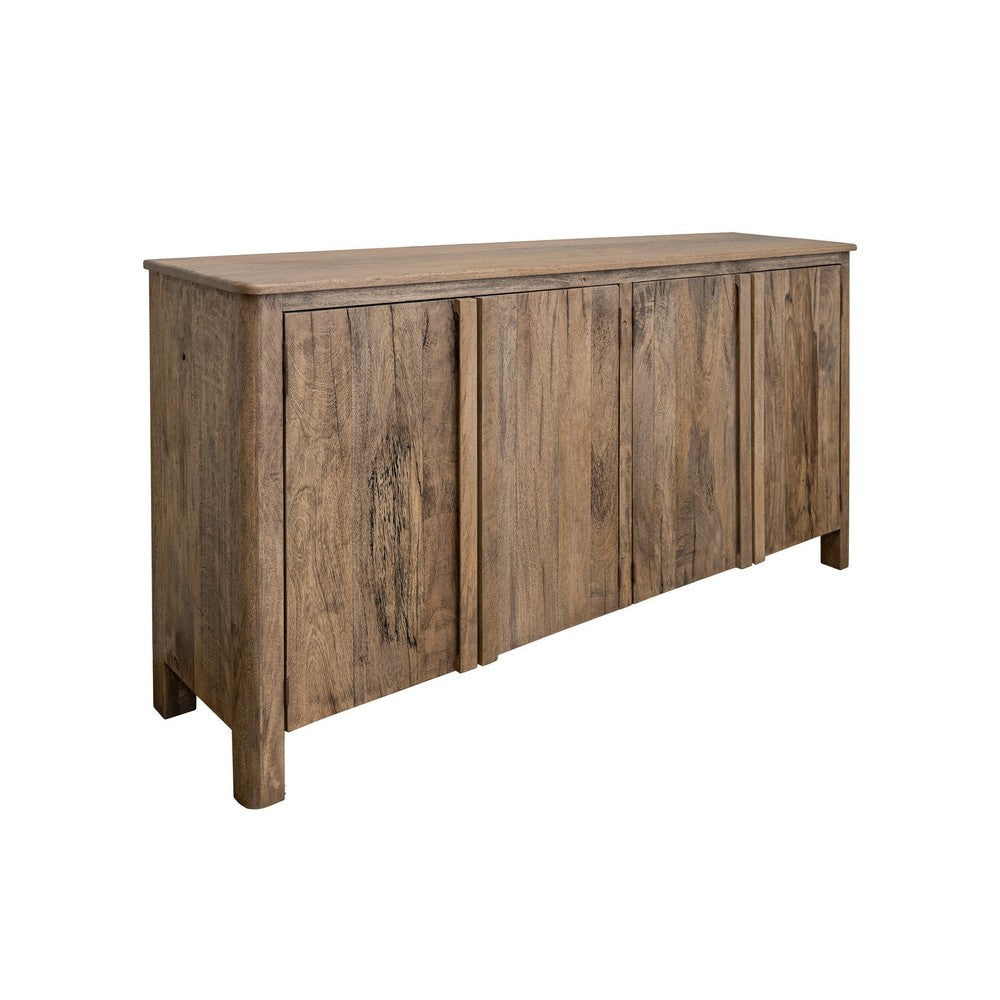 Gena 73 Inch Sideboard Buffet Console 4 Doors Brown Solid Mango Wood By Casagear Home BM319734