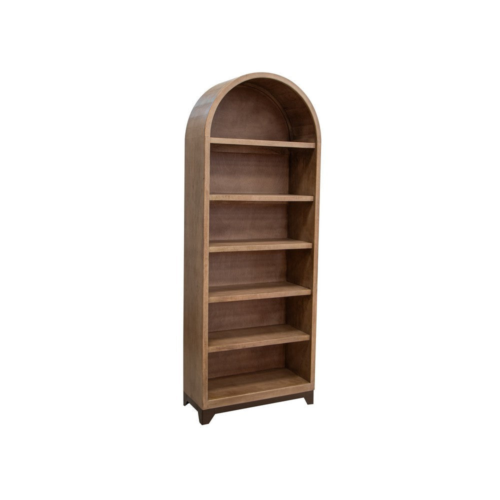 Umey 79 Inch Accent Bookcase Arch Design 6 Shelf Brown Solid Mango Wood By Casagear Home BM319735