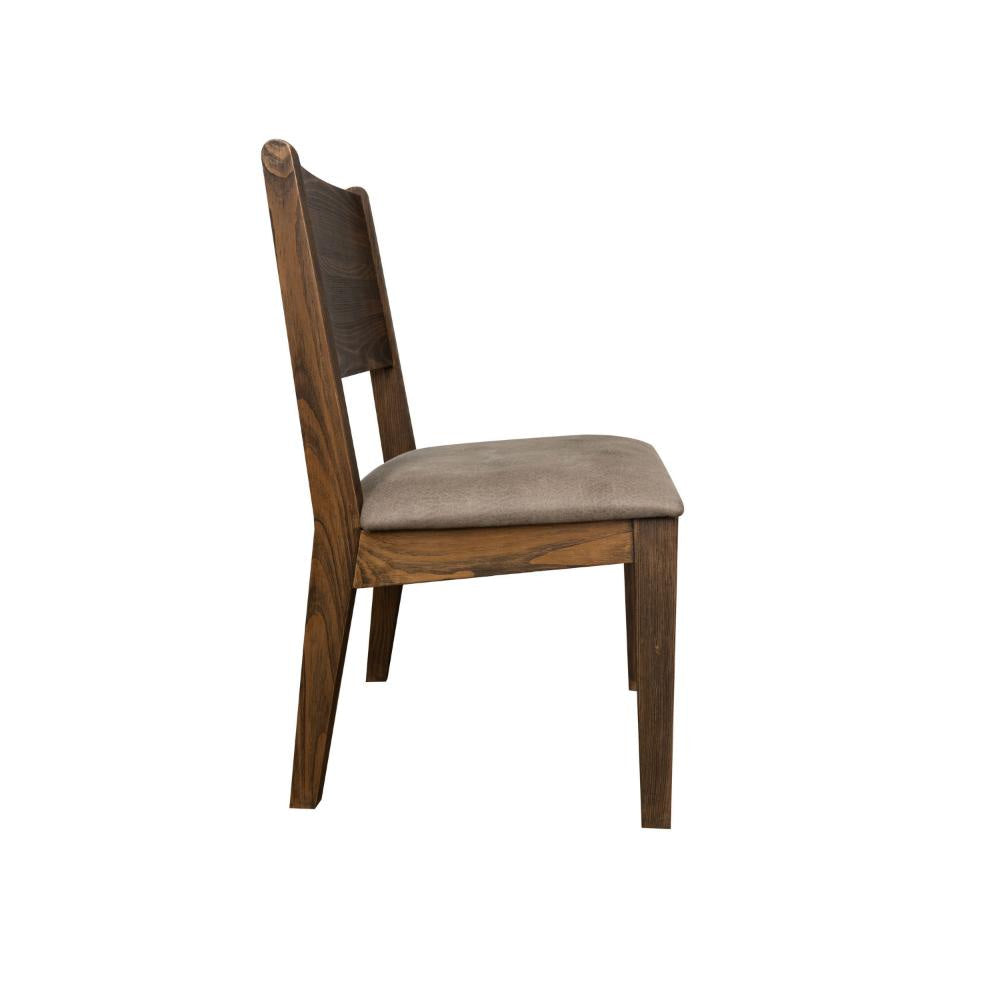 Loe Dining Side Chair Set of 2 Panel Backrest Gray Faux Leather Brown By Casagear Home BM319736