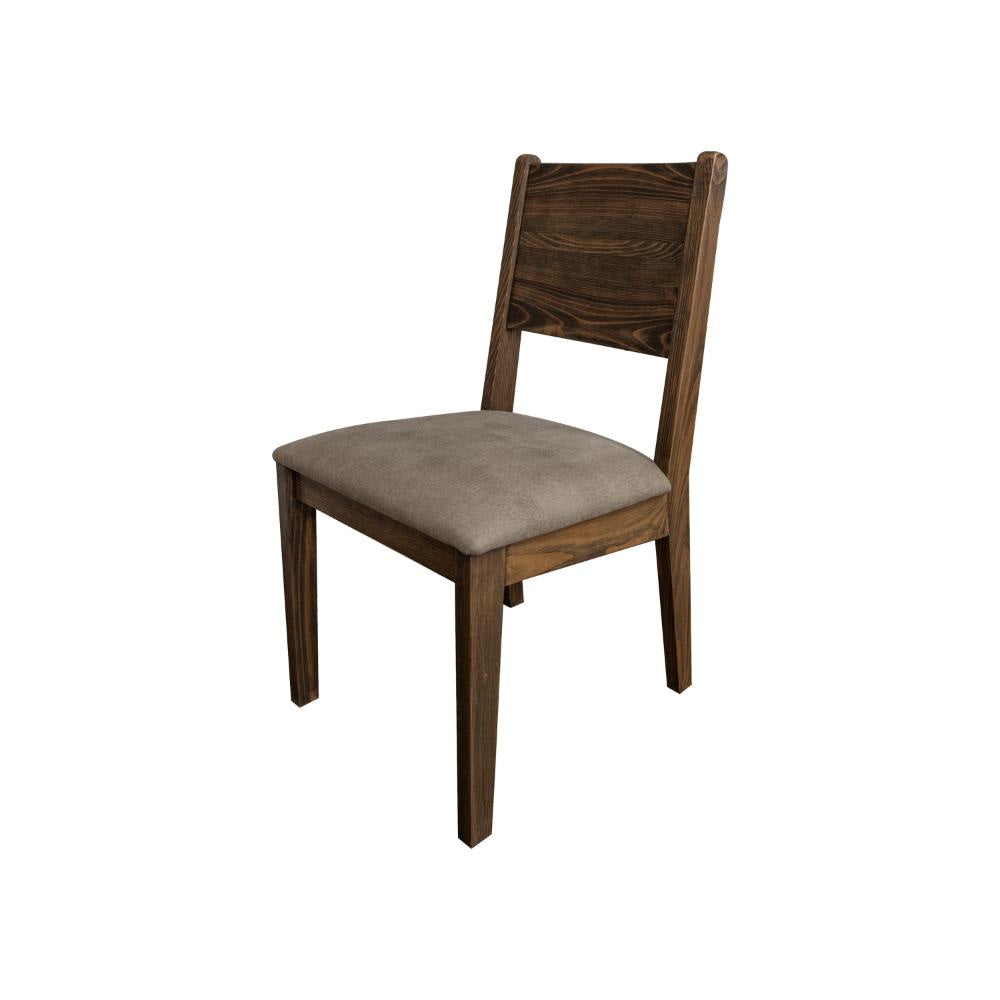 Loe Dining Side Chair Set of 2 Panel Backrest Gray Faux Leather Brown By Casagear Home BM319736