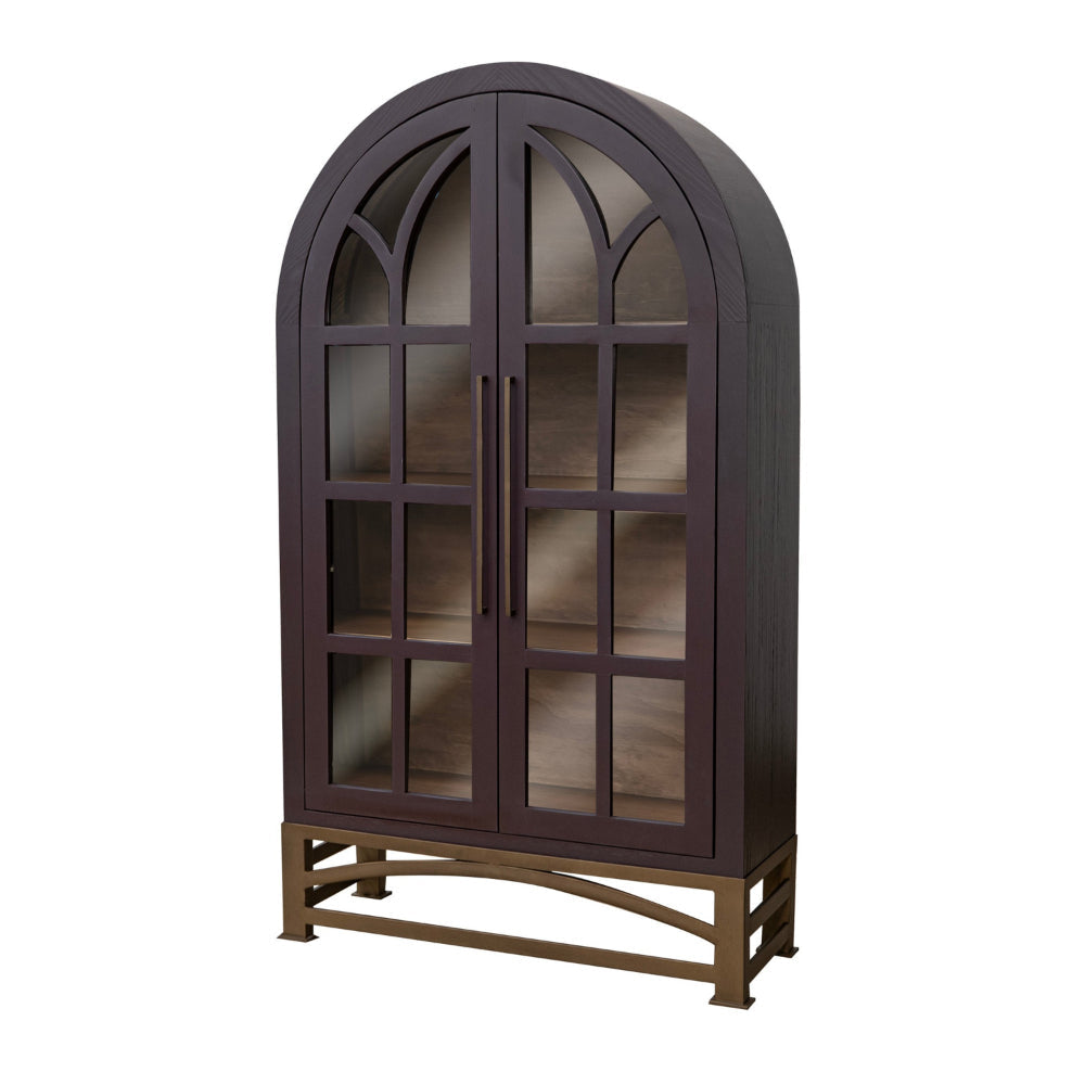 Oby 75 Inch Accent Cabinet Arched Glass Door Bronze Metal Base Purple By Casagear Home BM319739