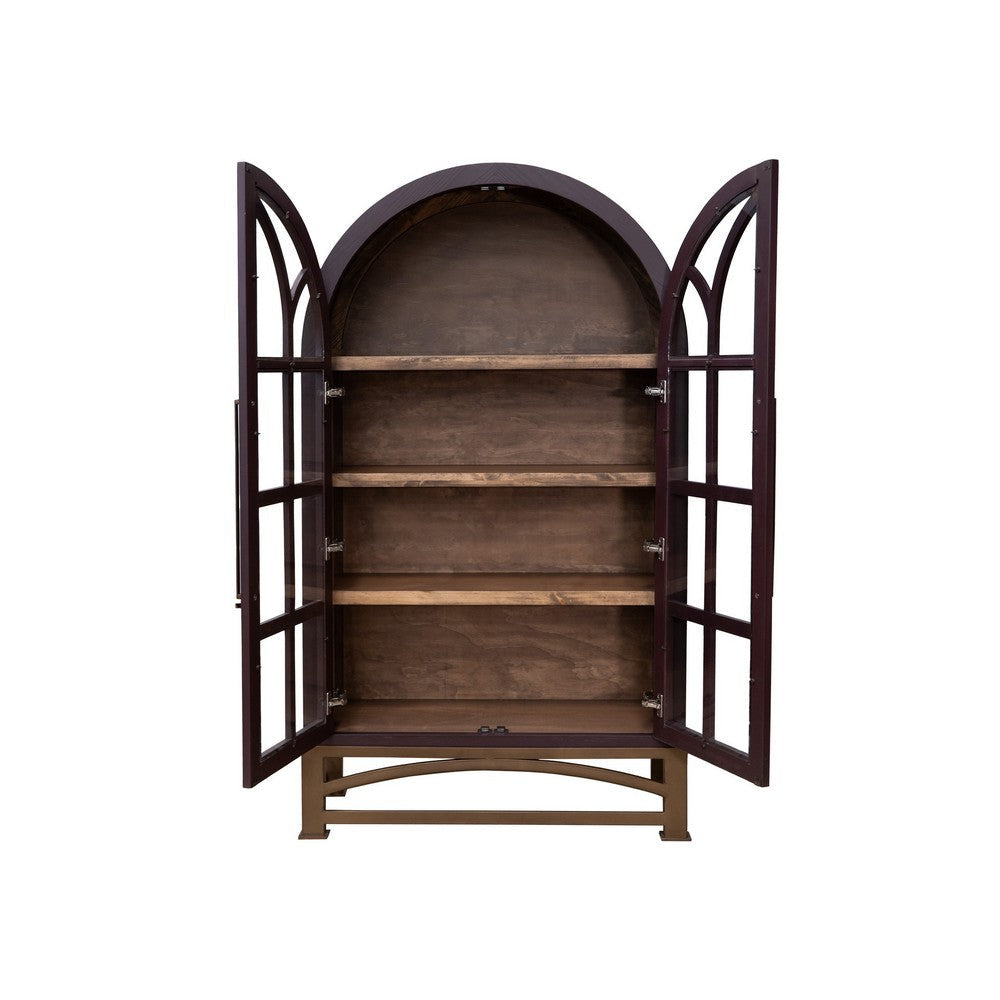 Oby 75 Inch Accent Cabinet Arched Glass Door Bronze Metal Base Purple By Casagear Home BM319739