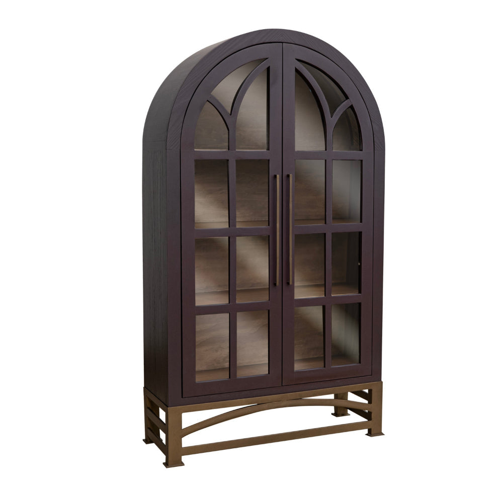 Oby 75 Inch Accent Cabinet, Arched Glass Door, Bronze Metal Base, Purple By Casagear Home