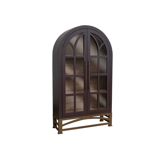 Oby 75 Inch Accent Cabinet, Arched Glass Door, Bronze Metal Base, Purple By Casagear Home