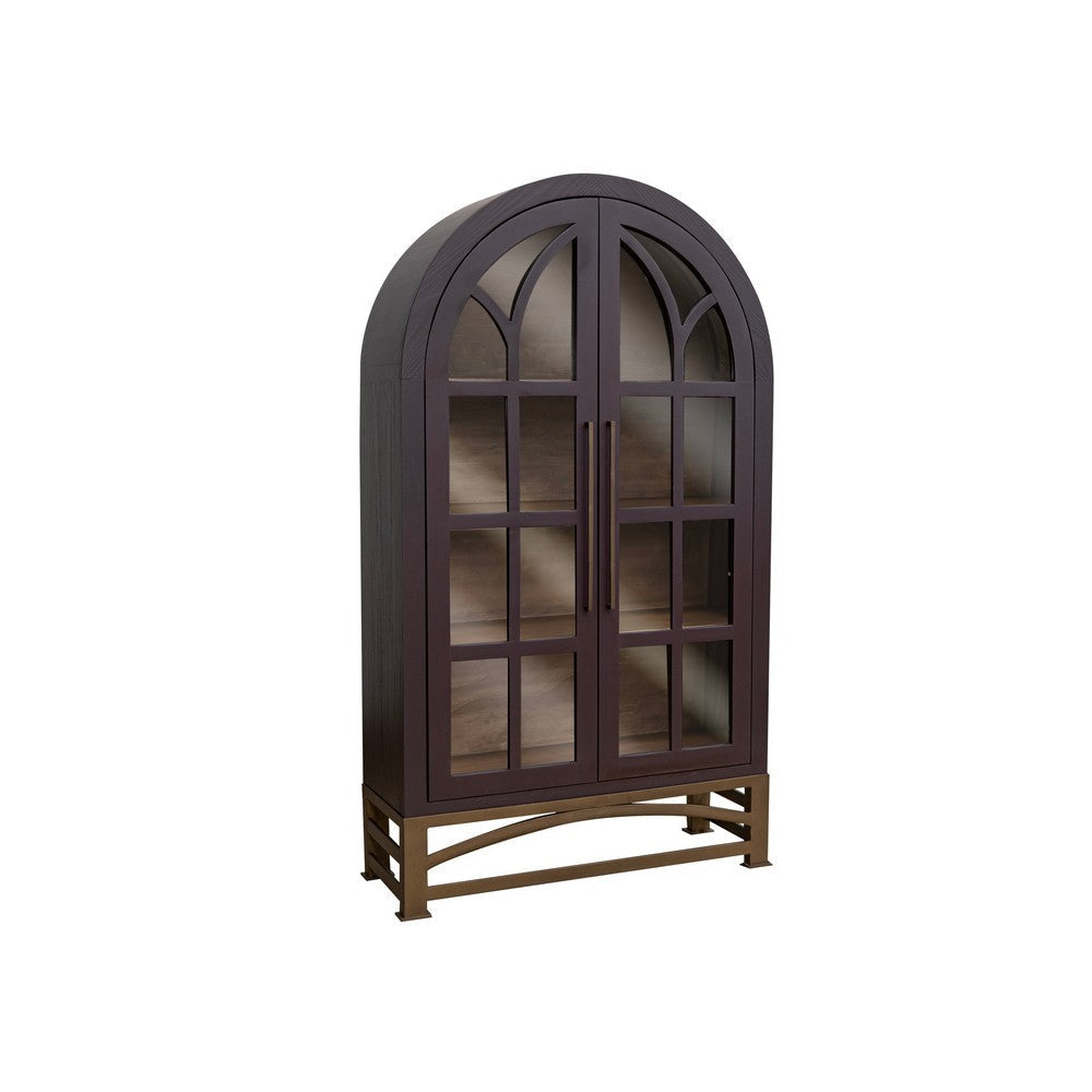 Oby 75 Inch Accent Cabinet, Arched Glass Door, Bronze Metal Base, Purple By Casagear Home