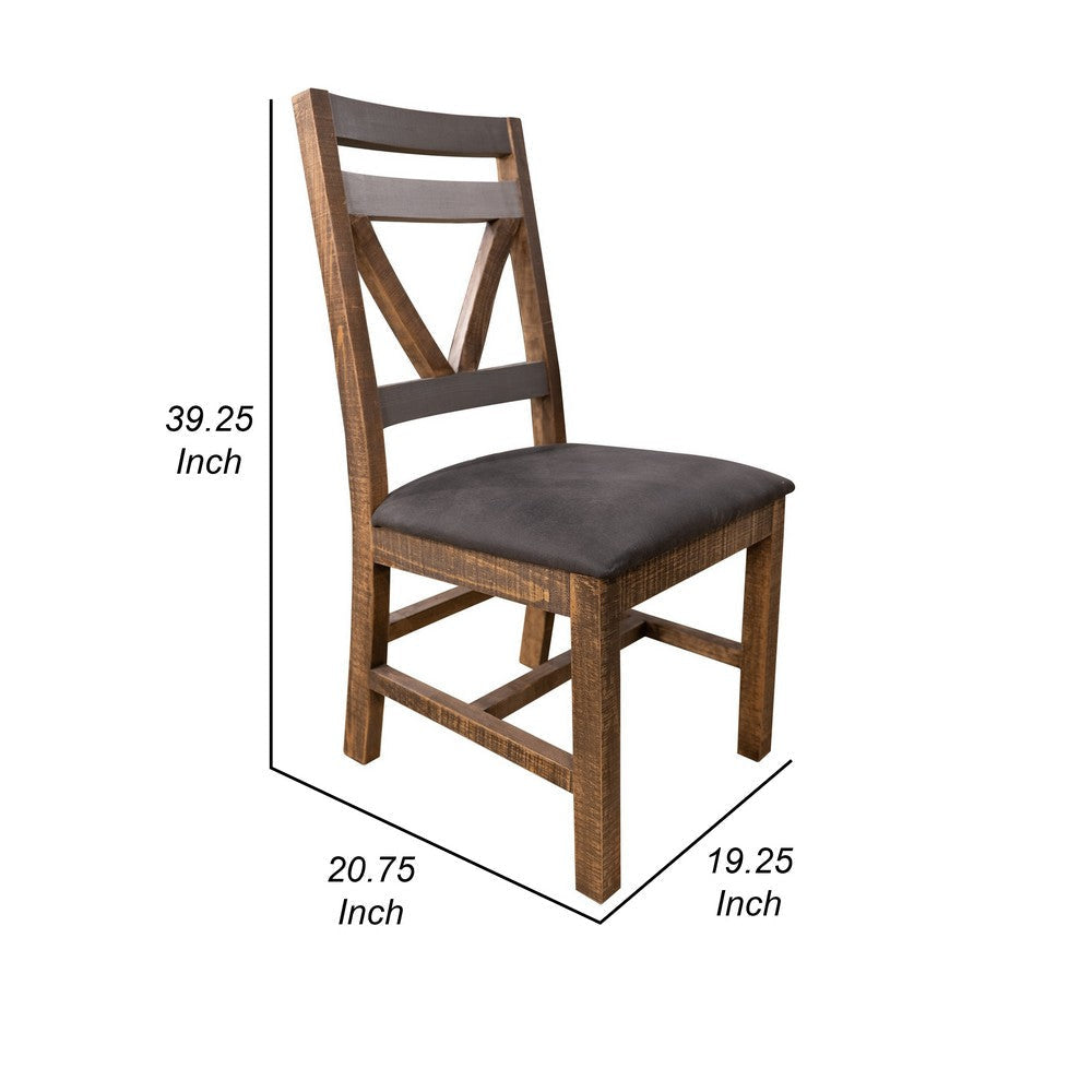 Pola Dining Side Chair Set of 2 Cutout Back Gray Brown Solid Wood By Casagear Home BM319741