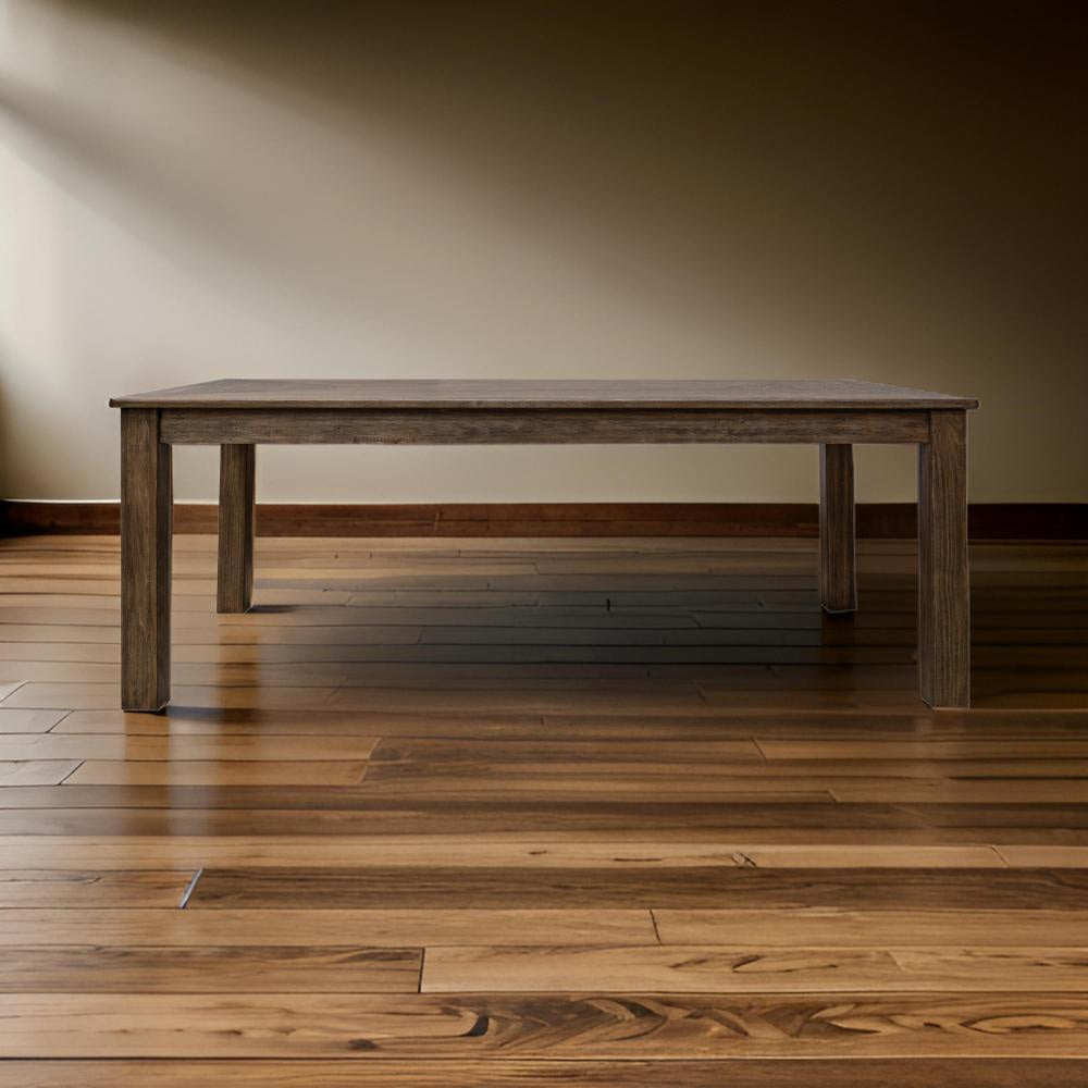 Loe Dining Table, 79 Inch Rectangular Top, Farmhouse Brown Solid Wood By Casagear Home