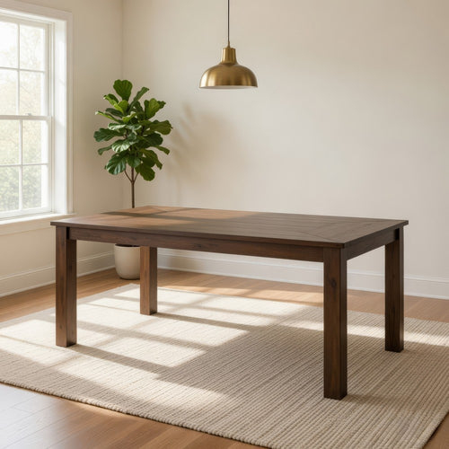 Loe Dining Table, 79 Inch Rectangular Top, Farmhouse Brown Solid Wood By Casagear Home