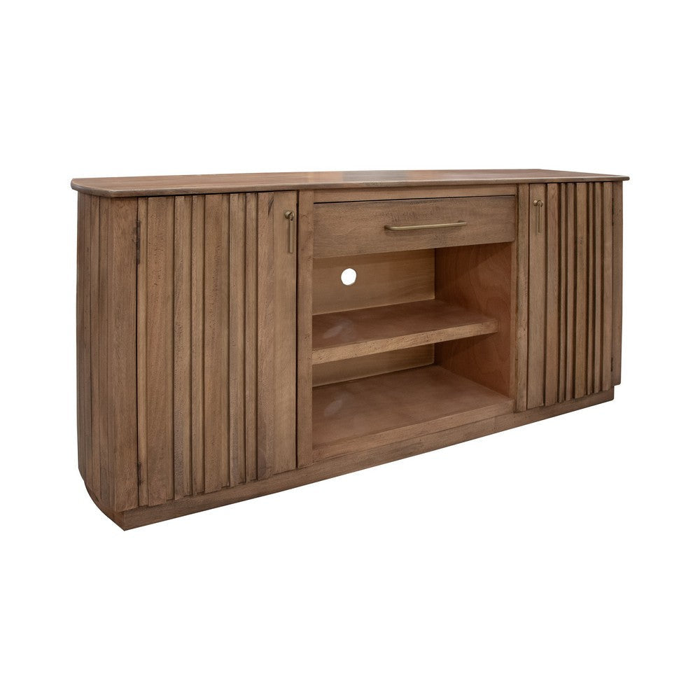 Okai 70 Inch TV Media Entertainment Console Drawers Brown Solid Wood By Casagear Home BM319743