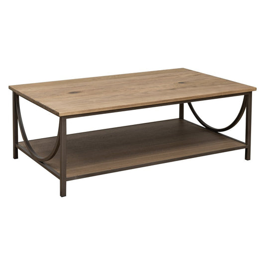 Dria Coffee Table, Bottom Shelf, 50 Inch Brown Solid Wood Top, Arc Base By Casagear Home