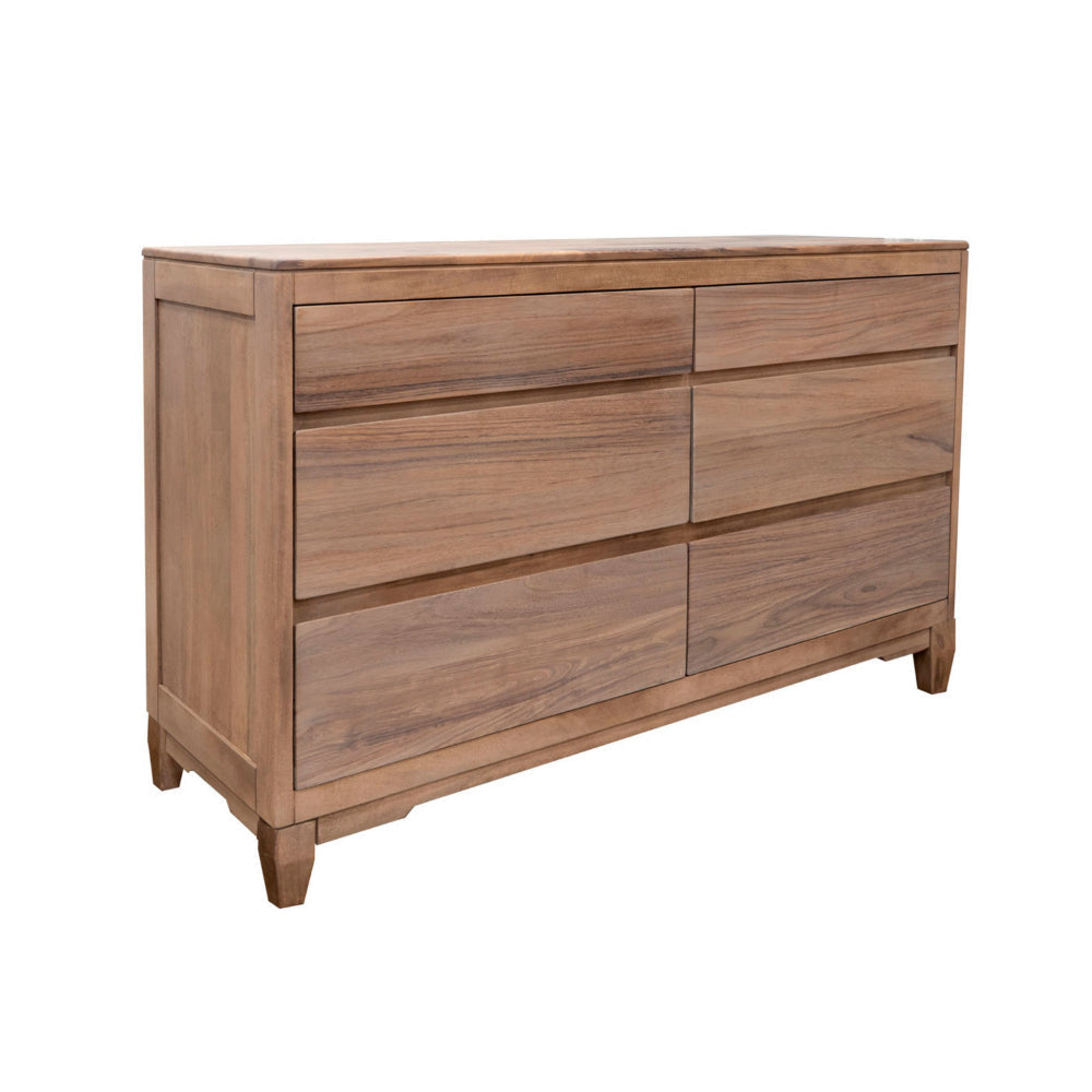 Hyn Wide Dresser, 6 Drawers, Tapered Legs, Farmhouse Brown Solid Wood By Casagear Home