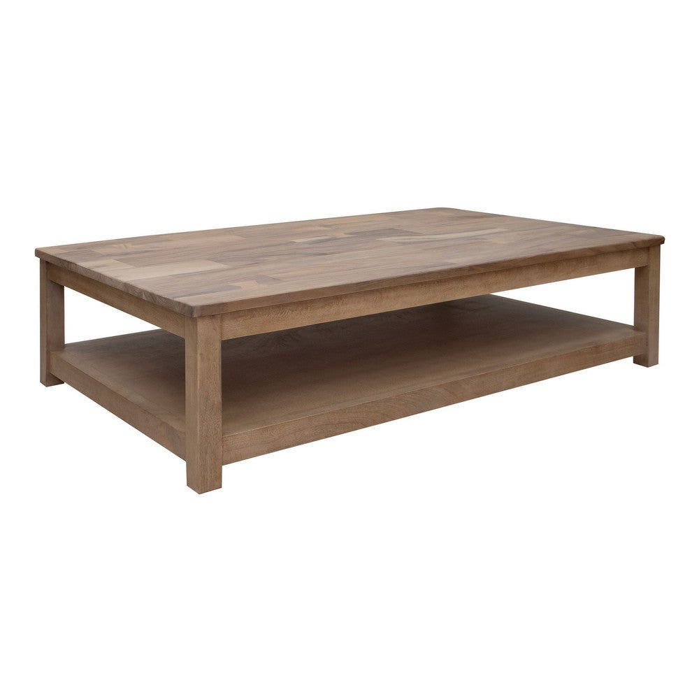Umey Cocktail Coffee Table 67 Inch Rectangular Shelf Brown Mango Wood By Casagear Home BM319752