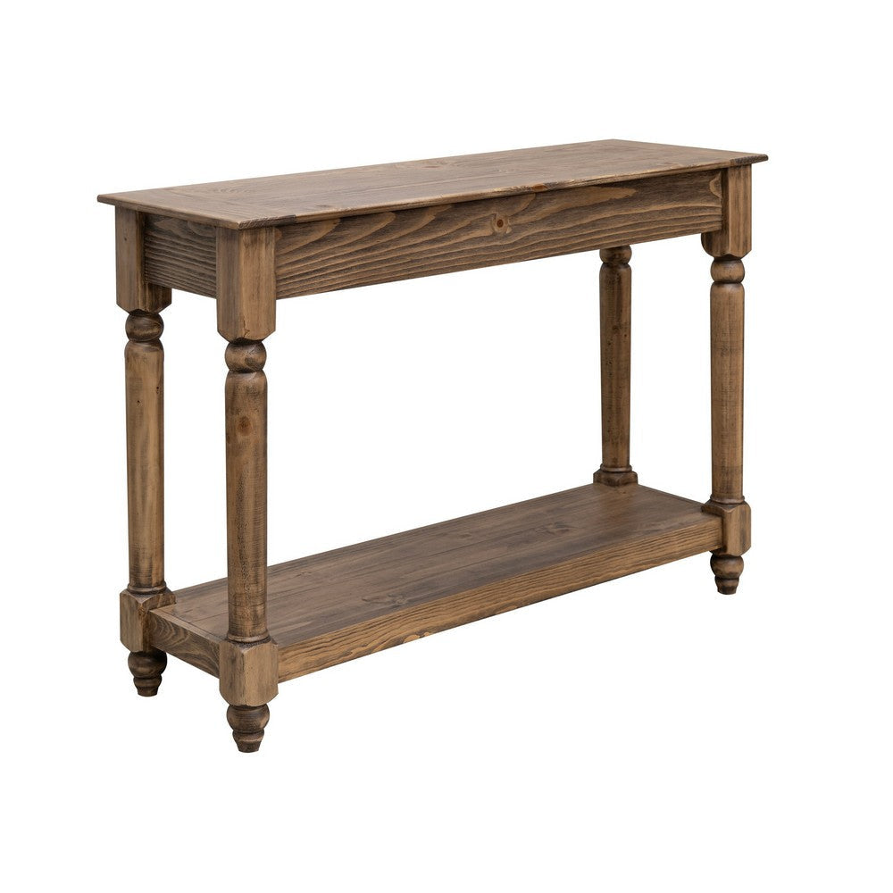 Ify Sofa Table with Shelf 49 Inch Rectangular Top Brown Solid Pine Wood By Casagear Home BM319753