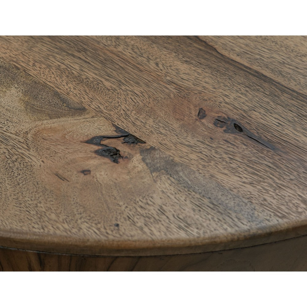 Eray Side End Table 26 Inch Round Drum Top Brown Solid Mango Wood By Casagear Home BM319754