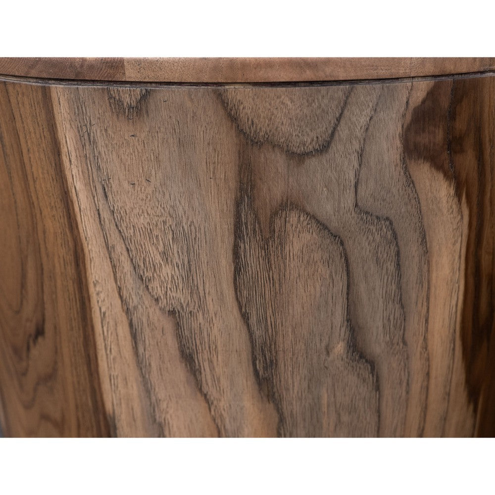 Eray Side End Table 26 Inch Round Drum Top Brown Solid Mango Wood By Casagear Home BM319754