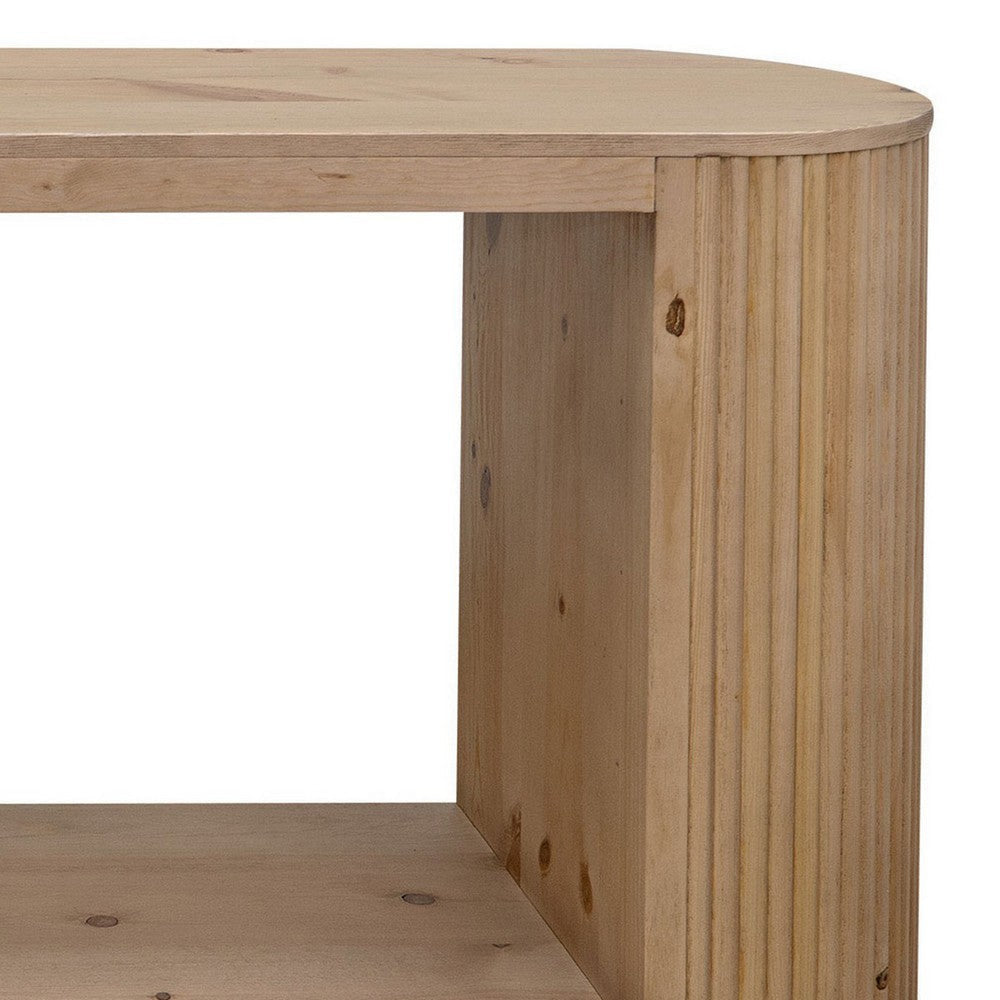 Izya 66 Inch Sofa Table Bottom Shelf Intricate Fluted Column Base Brown By Casagear Home BM319755