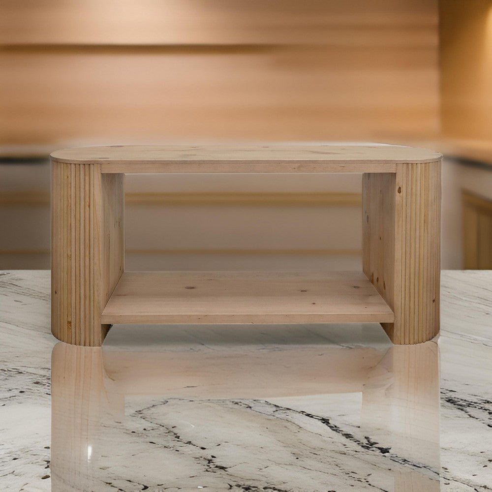 Izya 66 Inch Sofa Table, Bottom Shelf, Intricate Fluted Column Base, Brown By Casagear Home