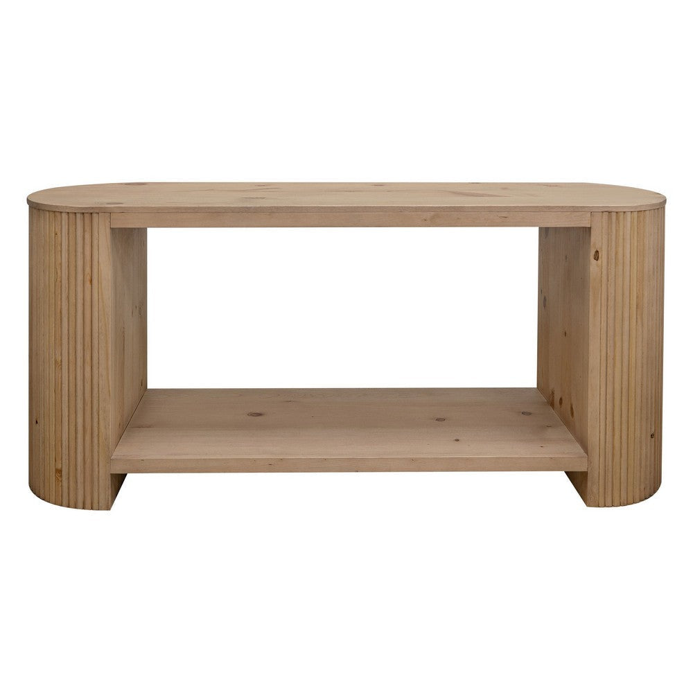 Izya 66 Inch Sofa Table Bottom Shelf Intricate Fluted Column Base Brown By Casagear Home BM319755