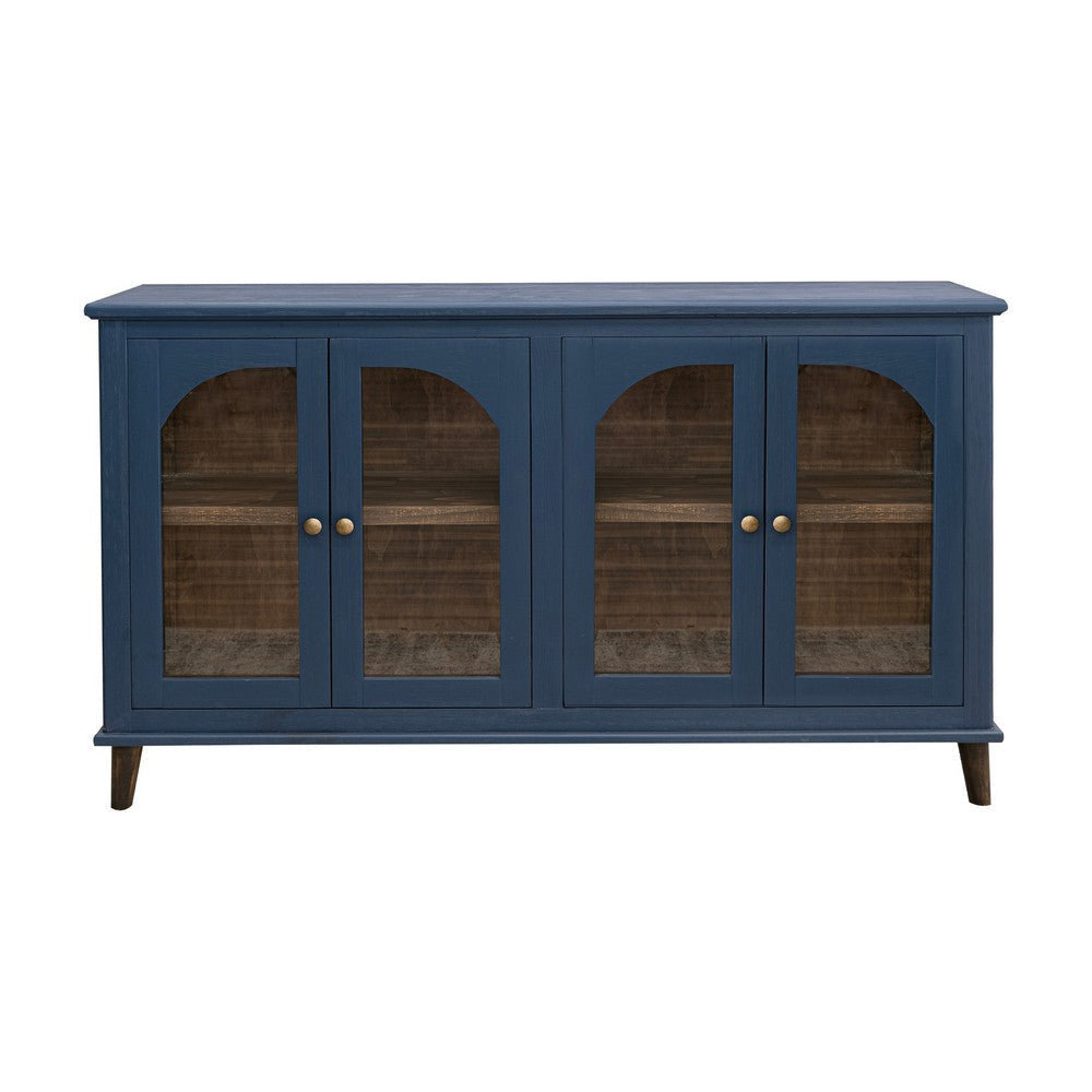 Nove 71 Inch Buffet Console Gold Metal Knobs Arch Doors Blue Solid Wood By Casagear Home