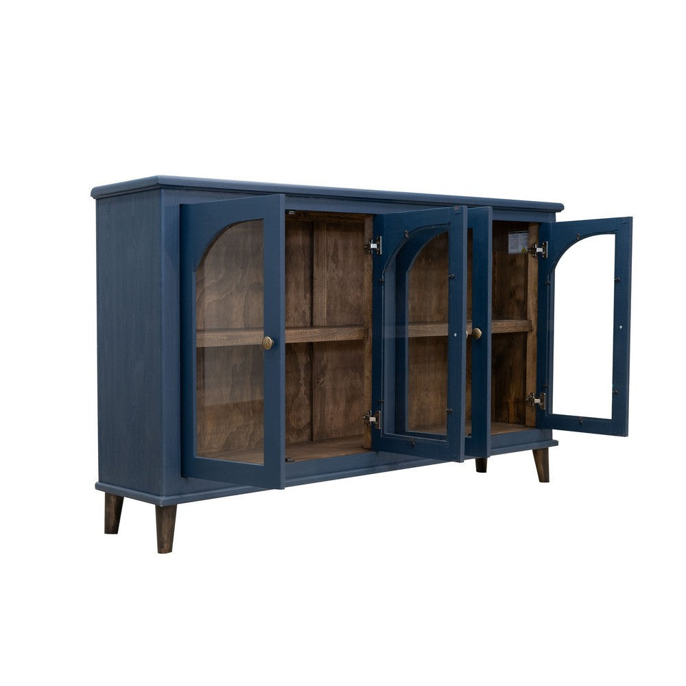 Nove 71 Inch Buffet Console Gold Metal Knobs Arch Doors Blue Solid Wood By Casagear Home