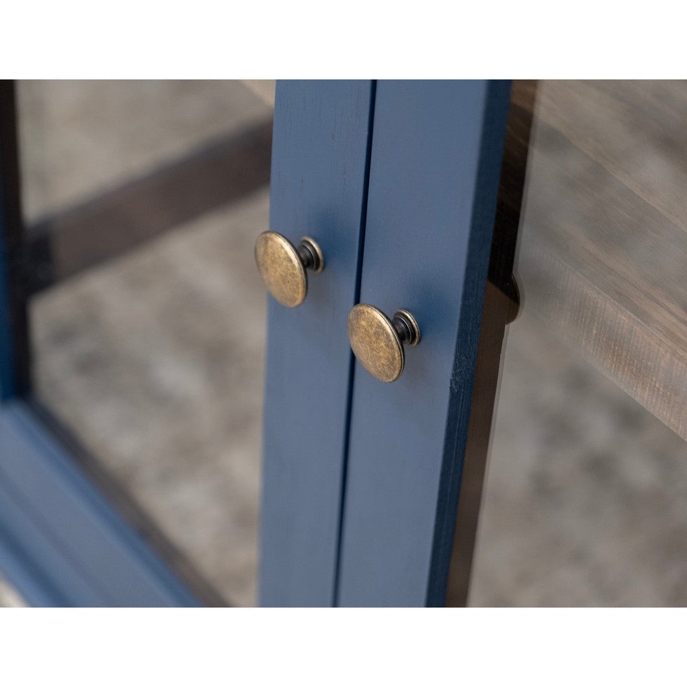 Nove 71 Inch Buffet Console Gold Metal Knobs Arch Doors Blue Solid Wood By Casagear Home