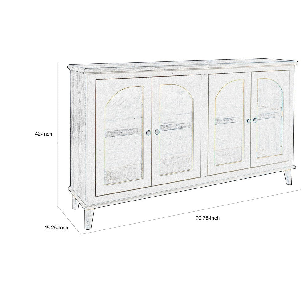 Nove 71 Inch Buffet Console Gold Metal Knobs Arch Doors Blue Solid Wood By Casagear Home