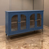 Nove 71 Inch Buffet Console, Gold Metal Knobs, Arch Doors, Blue Solid Wood By Casagear Home