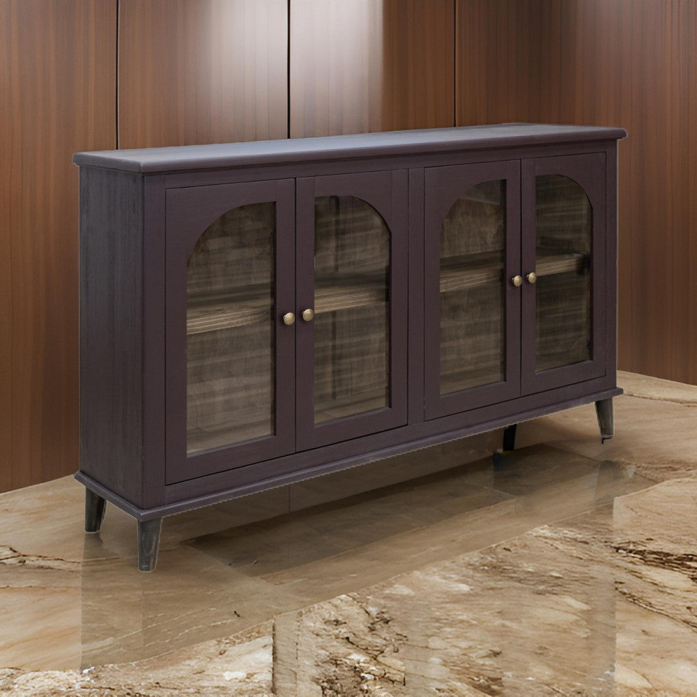 Nove 71 Inch Sideboard Console, Gold Metal Knobs, Arch Doors, Purple Solid Wood By Casagear Home