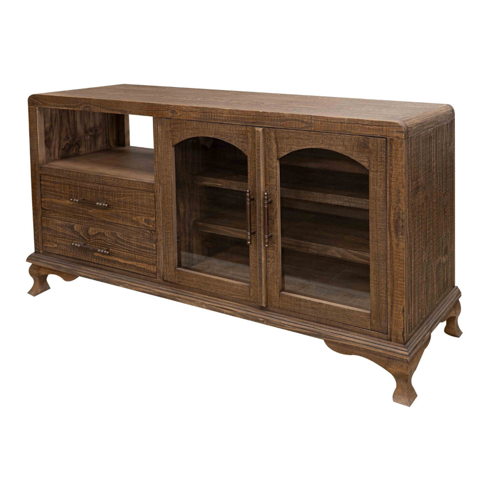 Lete 72 Inch Sideboard Console 2 Glass Doors Drawers Brown Solid Wood By Casagear Home BM319759