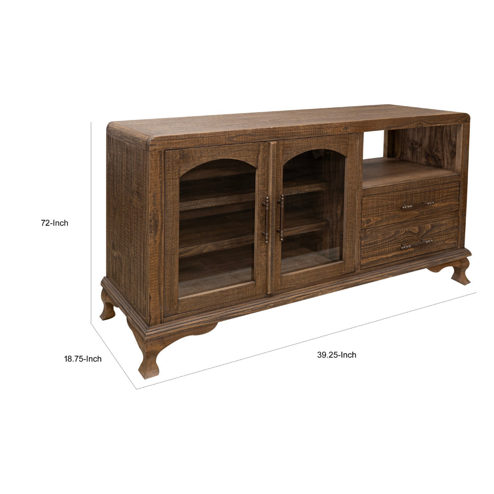 Lete 72 Inch Sideboard Console 2 Glass Doors Drawers Brown Solid Wood By Casagear Home BM319759