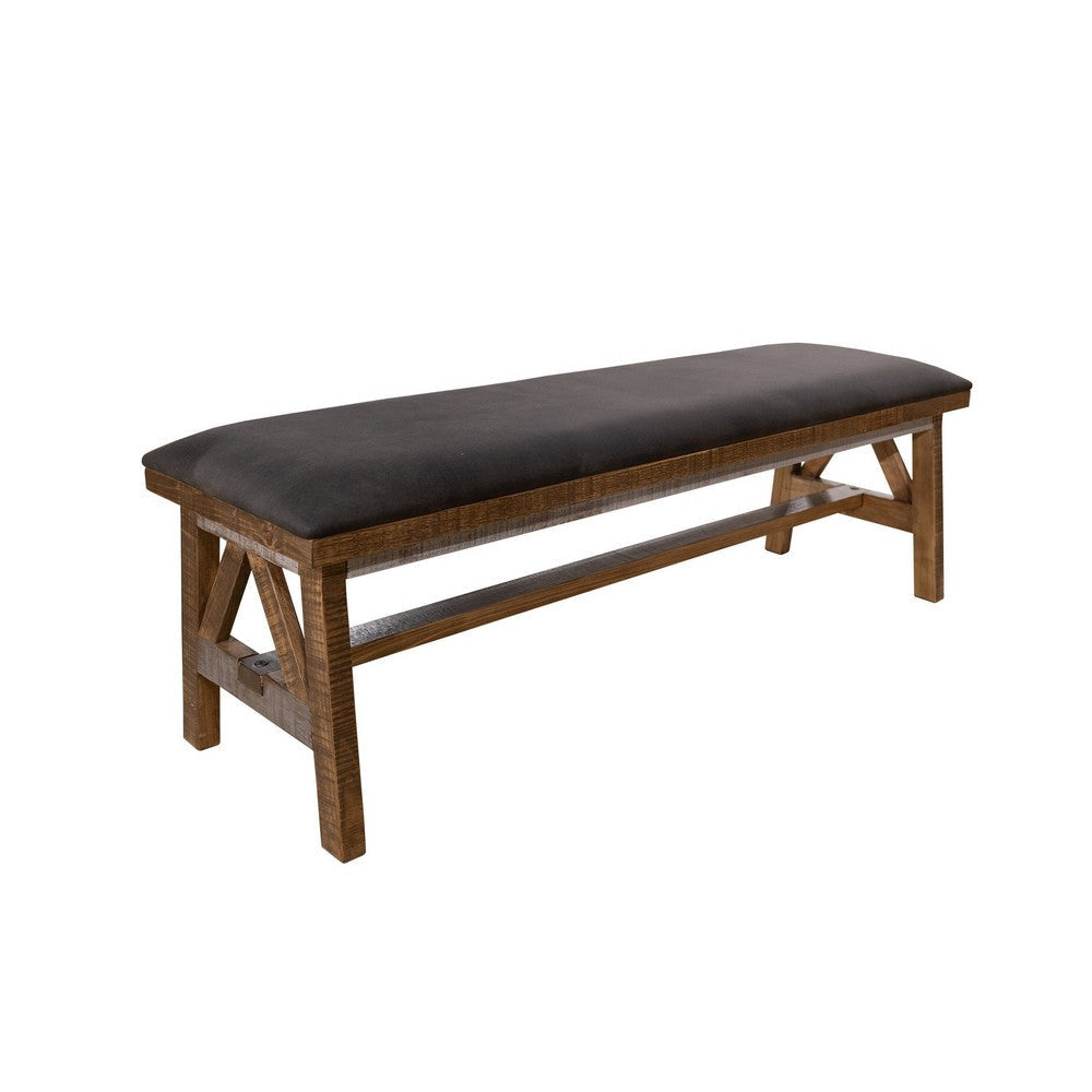 Pola Dining Bench, Dark Gray Upholstered Seat, Brown Solid Pine Wood By Casagear Home