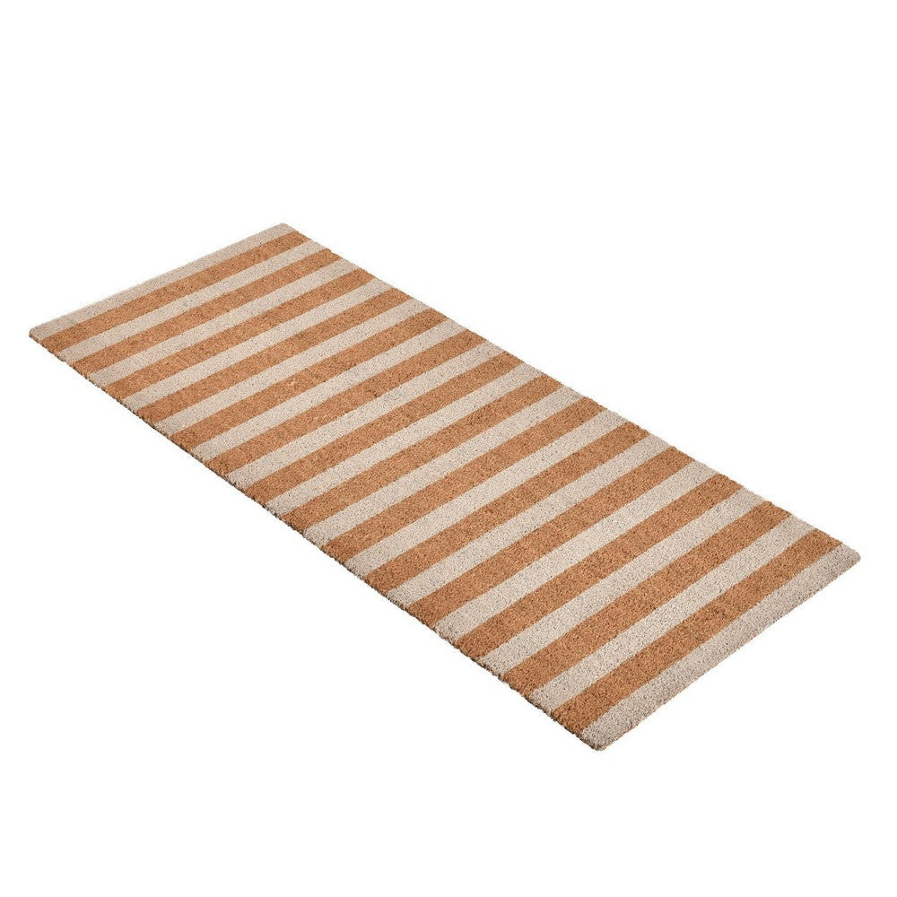 Gena 24 x 57 Doormat Striped Pattern Ivory Brown Coir with Non Slip Back By Casagear Home BM319762