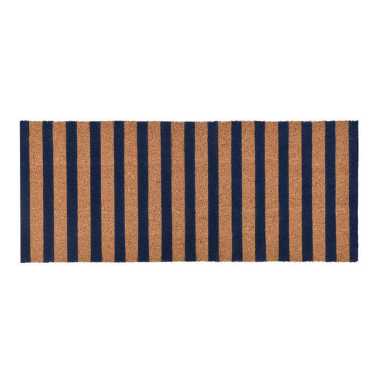 Gena 24 x 57 Doormat, Woven Striped Pattern, Blue Brown Coir, Non Slip Back By Casagear Home