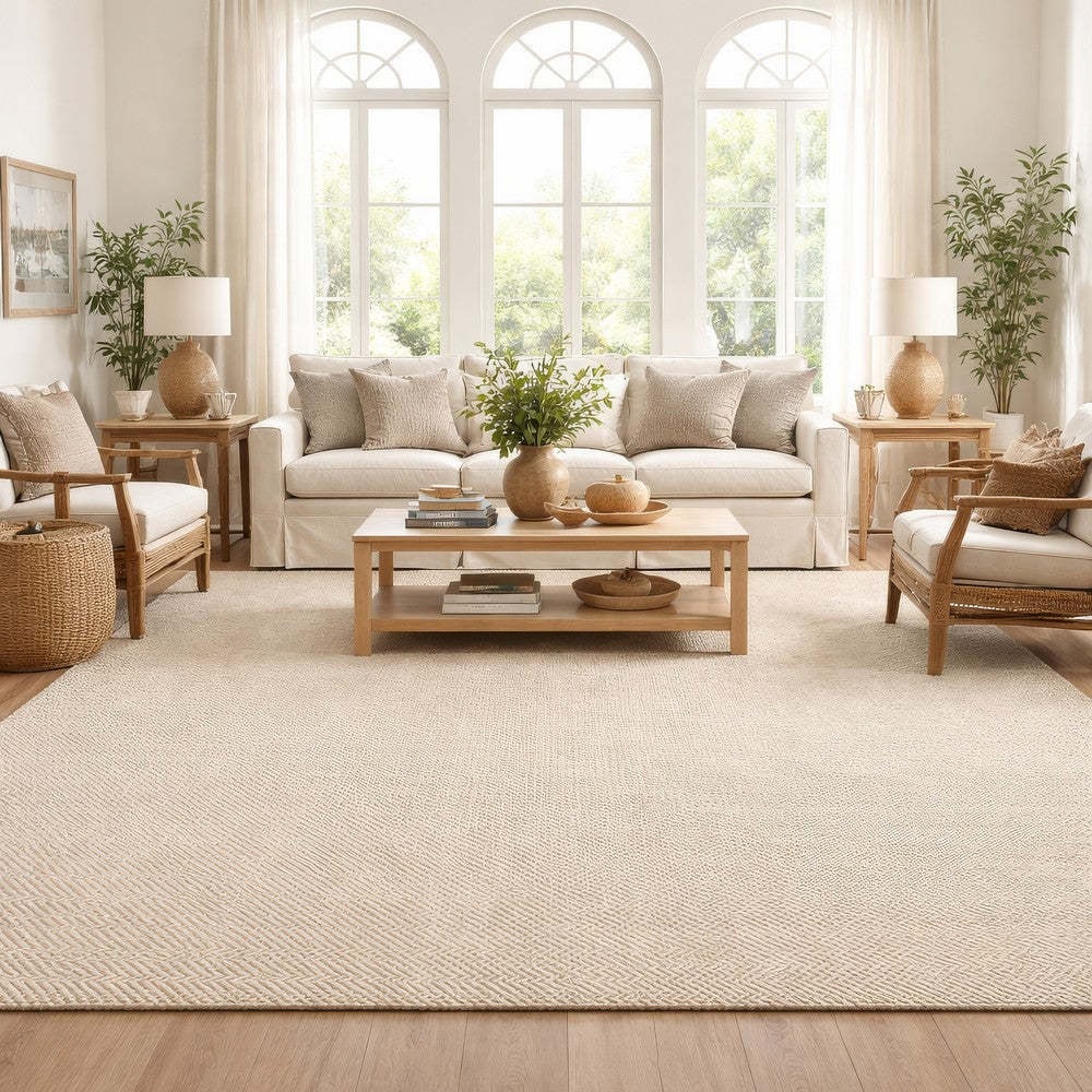 Bein 10 x 14 Ultra Large Area Rug, Hand Spun Wool Blend Chenille, Ivory By Casagear Home
