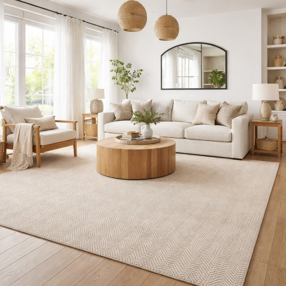 Bein 10 x 14 Ultra Large Area Rug, Hand Spun Wool Blend Chenille, Ivory By Casagear Home