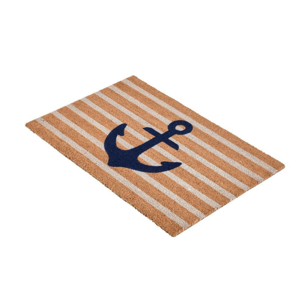 Styn 24 x 36 Doormat Coir Nonslip Back Striped Pattern Anchor Print Navy By Casagear Home BM319766