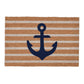 Styn 24 x 36 Doormat Coir Nonslip Back, Striped Pattern, Anchor Print, Navy By Casagear Home