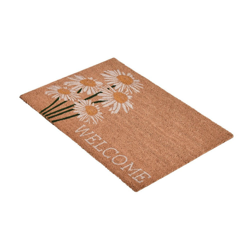 Dasy 24 x 36 Doormat Woven Welcome Floral Print Ivory Coir Nonslip Back By Casagear Home BM319767