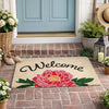 Peo 24 x 36 Doormat, Woven Welcome Floral Print, Pink Sand Coir Nonslip By Casagear Home