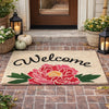 Peo 24 x 36 Doormat, Woven Welcome Floral Print, Pink Sand Coir Nonslip By Casagear Home