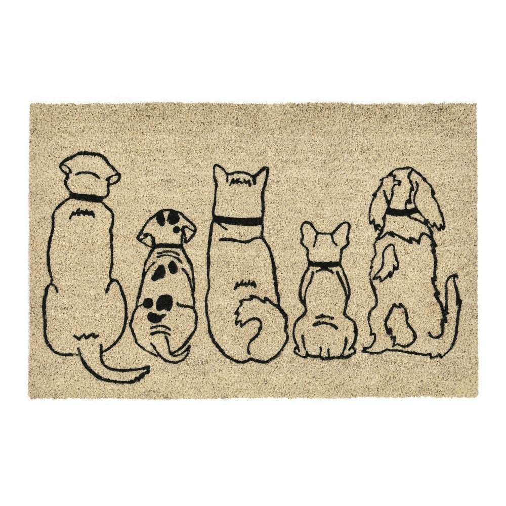 Peny 24 x 36 Doormat, Woven Dog Club Print, Black Sand Coir Nonslip Back By Casagear Home